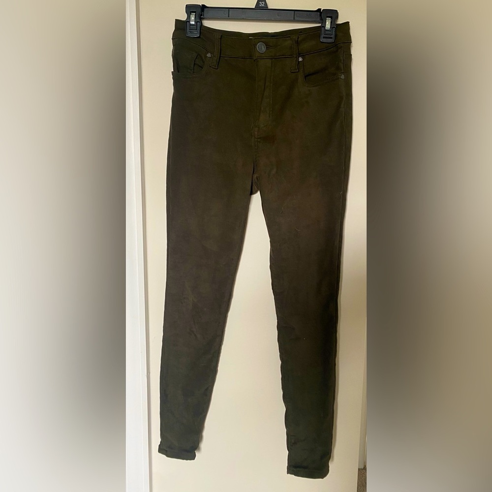 Kut from the Kloth Connie high rise ankle skinny in olive faux suede